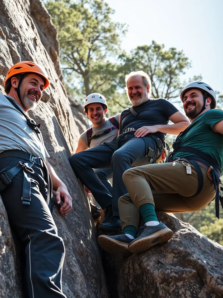 A diverse group of people participating in a climbing event, highlighting the inclusive community fostered by COM DEP FED FR MONTAGNE ESCALADE CANTAL.