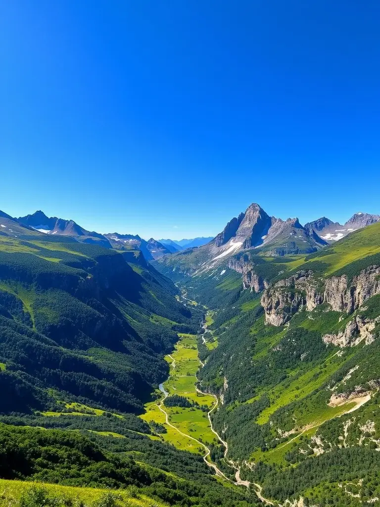 A scenic view of a mountain range in Cantal, France, emphasizing the beauty of the natural environment that COM DEP FED FR MONTAGNE ESCALADE CANTAL aims to protect and promote. The image should be awe-inspiring and showcase the region's natural beauty.