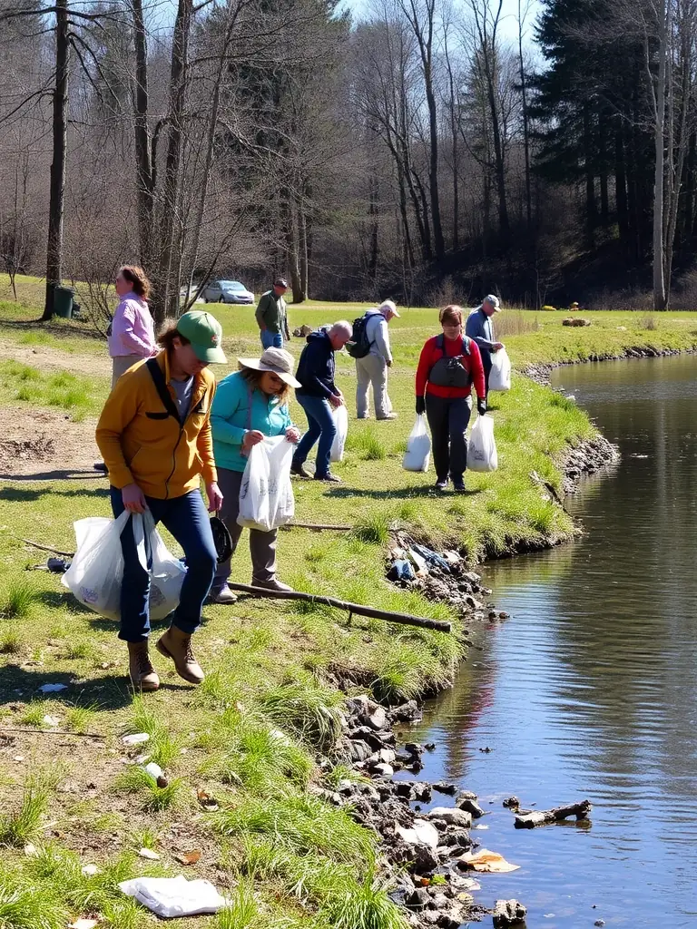A group of people participating in a mountain cleanup, collecting trash and maintaining the natural environment, highlighting the importance of environmental stewardship.